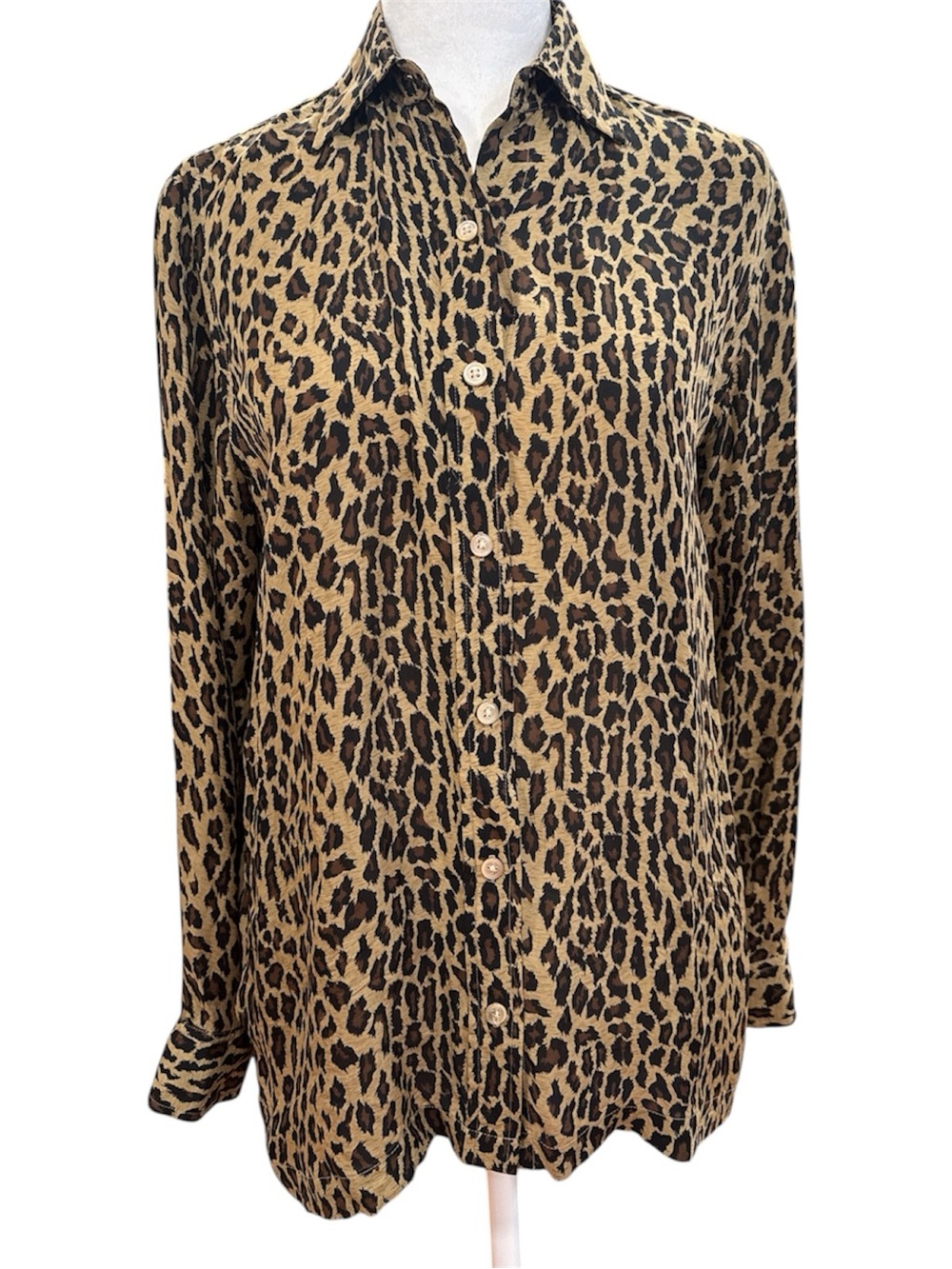 Vintage Lauren Ralph Lauren 100% Silk Leopard Print Button Down Blouse - Small - Picture 2 of 6